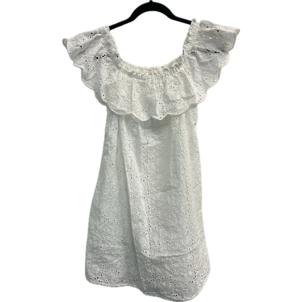 Tory Burch White Broderie Off The Shoulder Eyelet Coverup Mini Dress w/ …